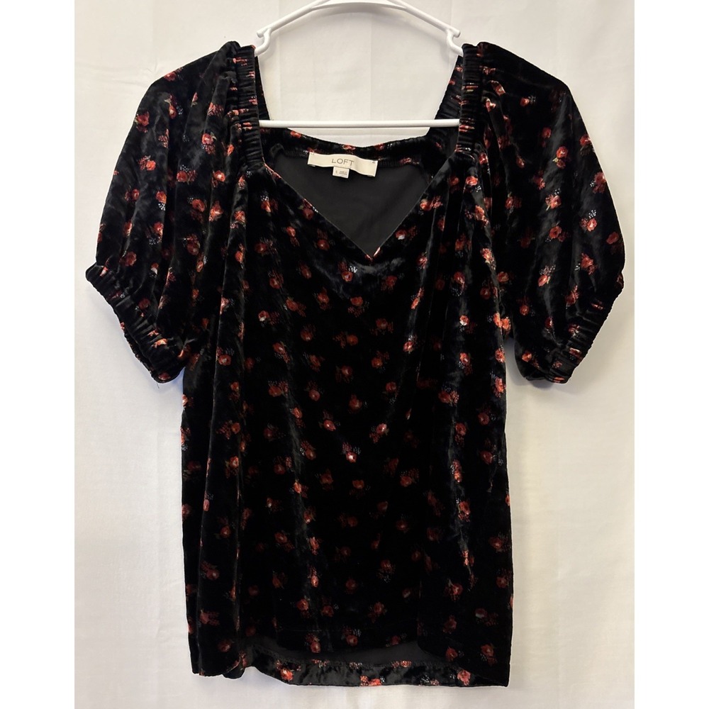 Loft Velvet Top Womens S Floral Whimsigoth Dark Cottagecore Puff Sleeve Goth